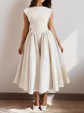 Summer French Pure Lust Fashion Dress Women's Temperament Elegant Solid Color Waist Slim High Waist 