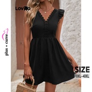 Lovito Casual Plain Lace Dress for Women LNE31003 (Black)