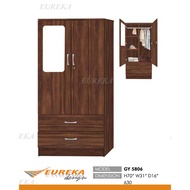 EUREKA 2.5ft 2 Door Wardrobe/Almari Baju Mirror Shelf 2 Drawer (Deliver & Installation Klang Valley)