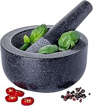 Homiu Granite Pestle and Mortar Bowl Set Premium Solid and Durable Natural Spice Herb Crusher Grinder Grinding Paste Large 6.1 inches Diameter