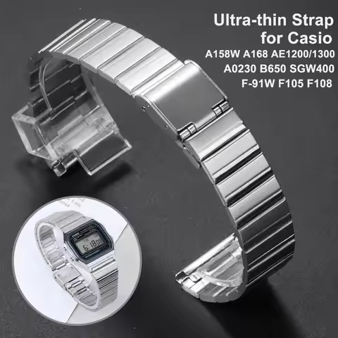 18mm 20mm Stainless Steel Band for CASIO A158 Strap F-91/A159/A168/A169/AQ230/AE500W Watchband Ultra