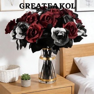 GREATESKOL Artificial Black Roses Fake Flowers, DIY Home Decor Cemetery Roses, Creative Long Stem wi