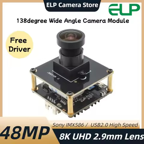 ELP 48MP USB Camera Module M12 2.9mm Fixed Lens IMX586 8000X6000P Mini Webcam Module 138 degree Wide
