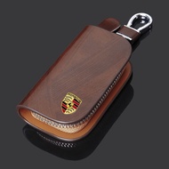 Porsche Leather Car Logo Key Bag Keychains for 718 911 Cayenne Cayman Macan Panamera Boxster Accesso