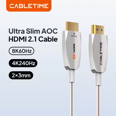 CABLETIME Ultra Slim AOC HDMI Cable 8K@60Hz 4K@240Hz HDMI 2.1 Cable 48Gbps 2*3mm Superior Flexibilit