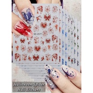 2/4/8 Sheets Halloween Spider Nail Stickers, 5D Self Adhesive Spider Web Nail Art Decals with Glitte