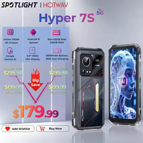 HOTWAV Hyper 7S Rugged Phone 5G Octa-core Android 15 Smartphone 6.6'' HD+ 120Hz 10800mAh 20W Mobile 