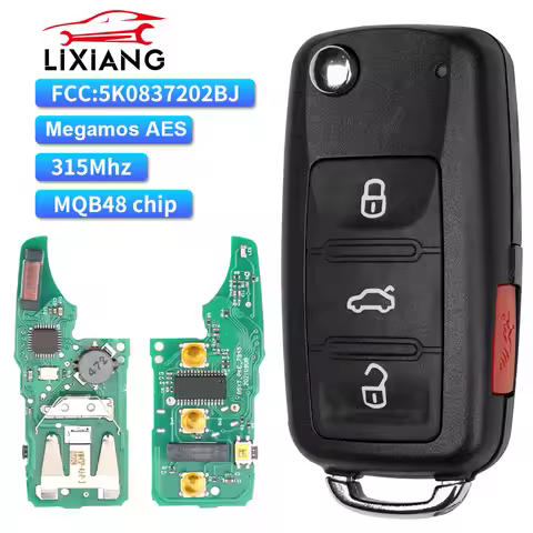 LIXIANG MQB48Chip 3+1Buttons 5K0837202BJ For VW VolksWagen Jetta Passat 315MHz Megamos AES ID88 Flip