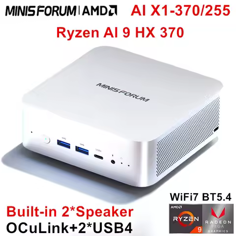 MINISFORUM AI X1 370 255 Mini PC AMD Ryzen AI 9 HX 370 R7 255 OCuLink 2*USB4 Built-in Dual Speaker G
