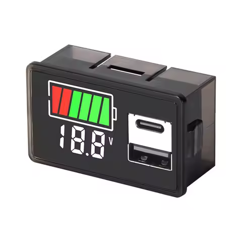 12V/24V/36V/48V/60V/72V USB Car Voltmeter Voltage Meter 3S-20S Lithium Battery Capacity Indicator Po