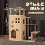 Indoor Cat House Solid Wood Large Cat Climbing Frame Does Not Occupy Space Cat Villa Grinding Claw Pillar Cat Tree Integrated Double Layer Cat Nest