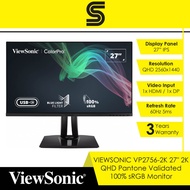 VIEWSONIC VP2756-2K 27" 2K QHD Pantone Validated 100% sRGB Monitor - 60Hz/IPS/5ms/HDMI/DP