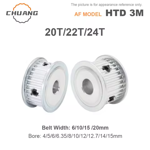 HTD 3M 20T 22T 24Teeth AF Type Timing Pulley For Belt Width 6/10/15/20mm Bore 4/5/6/6.35-15mm Synchr