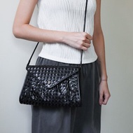 Vintage Bally 黑色亮皮編織 信封包 側背包