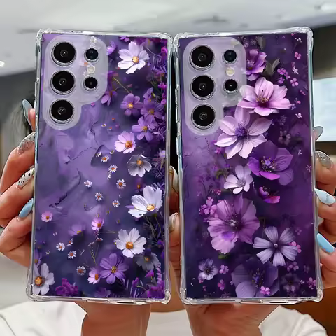 Violet flowers For Samsung S24 Ultra S23 Plus 22 21 20 FE Galaxy M33 53 54 5G A02 04E 10S 21S transp