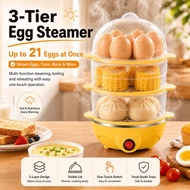 3-Tier Electric Egg Steamer and Boiler, Large Capacity Cooks 21 Eggs at Once Multi-Function Food Ste