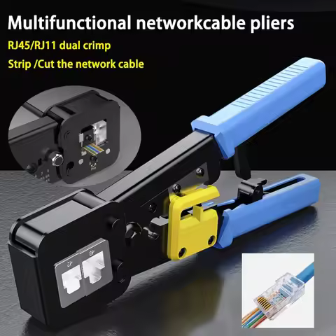 RJ45 RJ11 Crimp Tool Pass Through Cat5 Cat5e Cat6 Crimper Cutter Stripper for RJ12 8P 6P End Pass Th