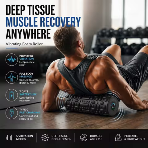 Vibrating Foam Roller Massage Roller for Muscle Pain Relief & Muscle Recovery ,5-Speed Electric Exer