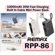 Remax RPP-86, RPP-87 10000mAh Powerbank Built-In Cable Power Bank 30W Fast Charging Mini Remax Power