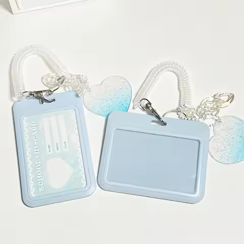Sparkling Pink Blue White Love Heart Card Bag Gradient Color Guka Keychain Bus Card Student Id Card 