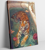 Tiger In Bathtub Canvas Wall Art Funny Bathroom Animal Painting Picture Wall Decor Eclectic Trendy A