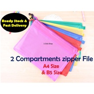Waterproof 2 Compartment Zipper PVC File Folder for A4 Folder Home School Office Tuition Notes Stati