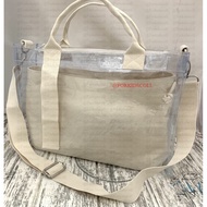 Tas Tote Mika Transparant PVC Fashion Dengan Resleting Hampers 36x10x25