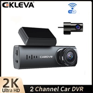 EKLEVA กล้องติดรถยนต์2K สำหรับรถยนต์ Wi-Fi กล้องติดรถยนต์รถแบบมีสองเลนส์1440P HD 24H-Video จอดรถอุปก