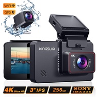 [ready stock] ☉Kingslim D4 4K Dual Dash Cam with Built-in Wi-Fi GPS, Front 4K/2.5K Rear 1080P Dual Dash Camera for Cars