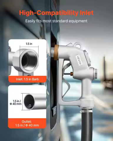 1.5 Inch Barb Automatic Fuel Nozzle With Swivel, Max Flow Rate 37 GPM, Auto Shut Off Diesel Gas Pump