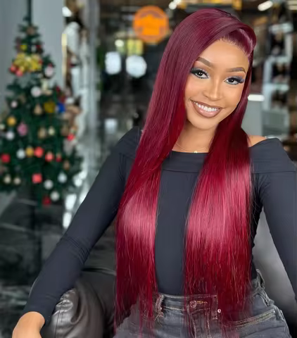 46 Inches Long 99J Colored 13x4 Lace Front Human Hair Wigs Straight Burgundy 13x6 HD Transparent Lac