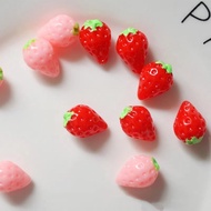 10Pcs/set 3D Leafs Red Pink Strawberry Resin Flatback DIY Keychain Pendant Jewelry Making Decoration