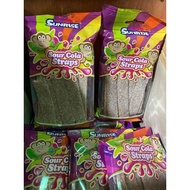 ♞,♘sour belt sunrise karate belt chewy candy cola , jungle string , rainbow color , strawbery flavo