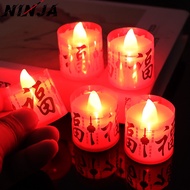 Battery Operated Red New Year Candle Lamp / Creative Blessing Word Electronic Tea Light / Spring Fes