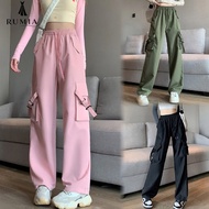 RUMIA Fashion Straight Wide-Leg Pants Women Causal All-match Causal Cargo Pants Casual Plain Pocket 