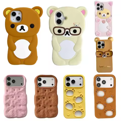 So Cute 3D Cartoon Teddy Bear Phone Case For iPhone 17 16 15 14 13 Pro Max Y2k Kids Gift Hollowed Ou