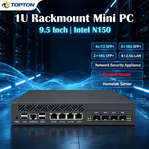 1U 9.5 Inch Rack Mount Firewall Mini PC Intel N150 4x i226-V 2.5G LAN 2x10G SFP+ Network Security Se