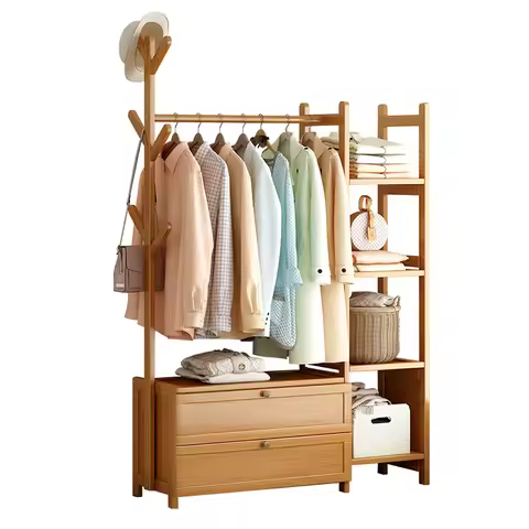 Living Room Furniture Coat Rack Bamboo Wooden Clothes Tree Hallstand Hat Jacket Handbag Hanger With 