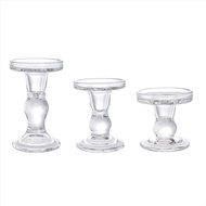 Glass Candle Holders Clear Pillar Taper Candlestick Crystal Candle Holder Stand for Dinner Table 3Pc