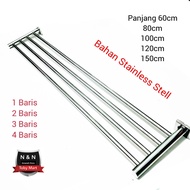 Jemuran Baju Gantungan handuk dinding tempel stenlis anti karat 60cm 80cm 100cm