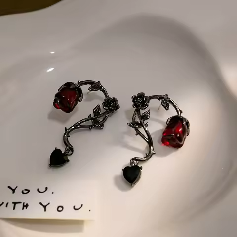 Gothic Red Rose Blossom Earrings Women Punk Halloween Jewellery Creativity Fashion Gorgeous Statemen