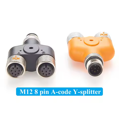 M12 Splitter 8 pin Sensor Y Connector T-Connector M12 Male to 2 * M12 Female A code Adapter for PHOE