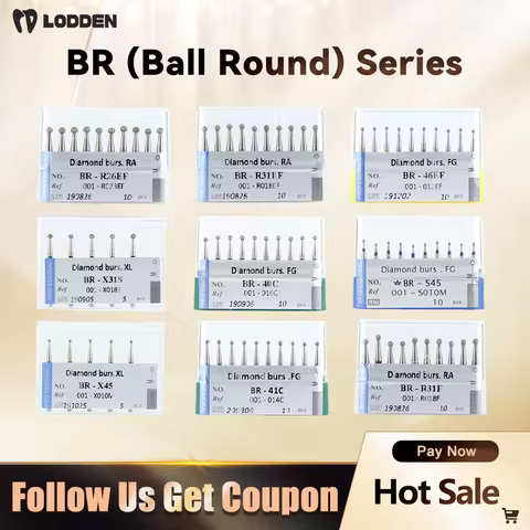 10pcs Lodden Diamond Burs Ball Round Drill High Speed Stomatology Department Dentistry Dental Lab Po