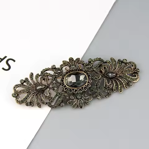 Sunspicems Vintage Gray Crystal Bohemia Flower Brooch For Women Retro Gold Color Full Crystal Turkis
