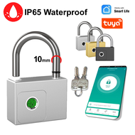 E Life Smart Store Tuya Fingerprint Padlock Smart Door Lock Garage Gates Anti-theft Padlock large 10mm Stainless Steel Remote Authorization Unlock IP65 Waterproof Antitheft USB Rechargeable Security Protection Lock