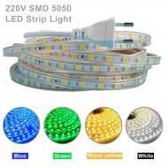 LED SMD 5050 LED Strip 220V With EU Power Plug Waterproof  Led Strip 220V Waterproof 5050 Led Strip 