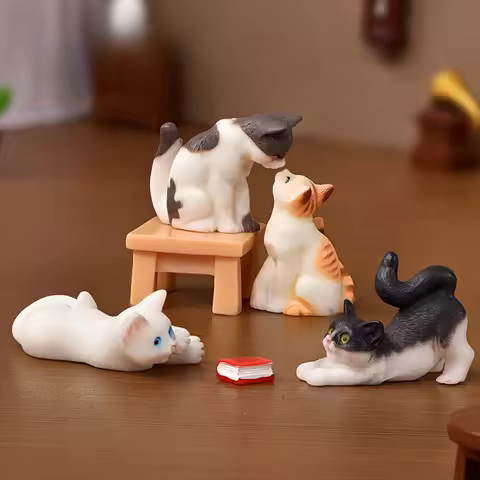 6PCS Cute Miniature Cats, Mini Cat Figurines Landscape Lovely Cats Figurines Fairy Home Garden Anima