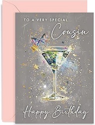 Old English Co. Happy Birthday Card for Cousin - Stylish Cousin Birthday Card - Cocktail Design - Co