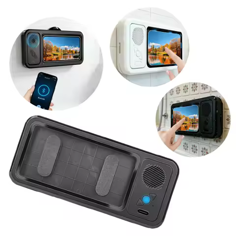 Wall Mounted Phoneholder IPX5 Waterproof Clear Sound & 480° Rotation Shower Case Accessories with Wi