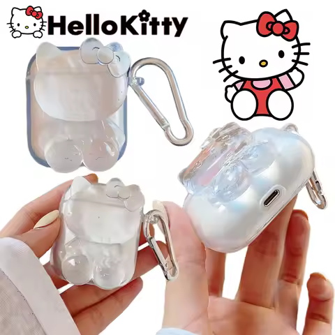 Hello Kitty Transparent Earphone Case for AirPods 3 2 1 Pro Case with Mountaineering Buckle Kawaii K